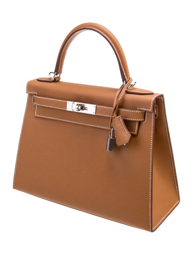 Kelly II Sellier Palm-Grained Epsom Leatheri Palladium Hardware