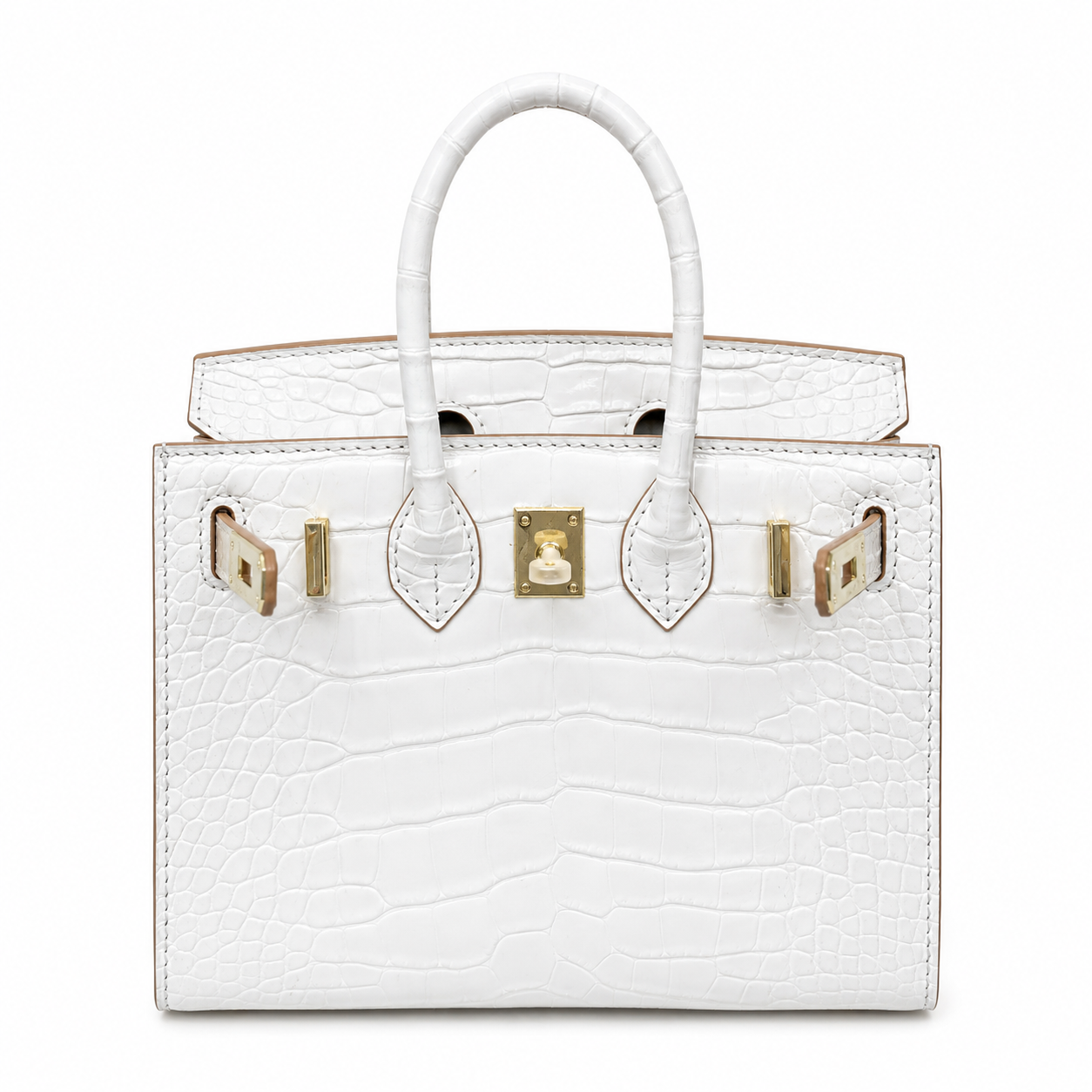 Mini Birkin 20cm Outer Stitching Tote Bag in Pure White Crocodile Pattern