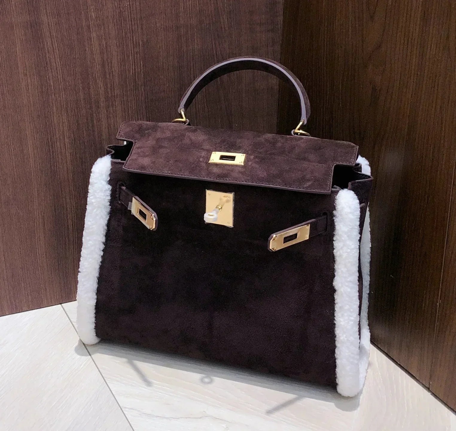 Kelly Shearling and Ebene Barenia Palladium Hardware