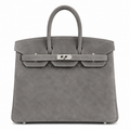 Birkin 25 Retourne in Grey Suede Grizzly (Palladium Hardware)
