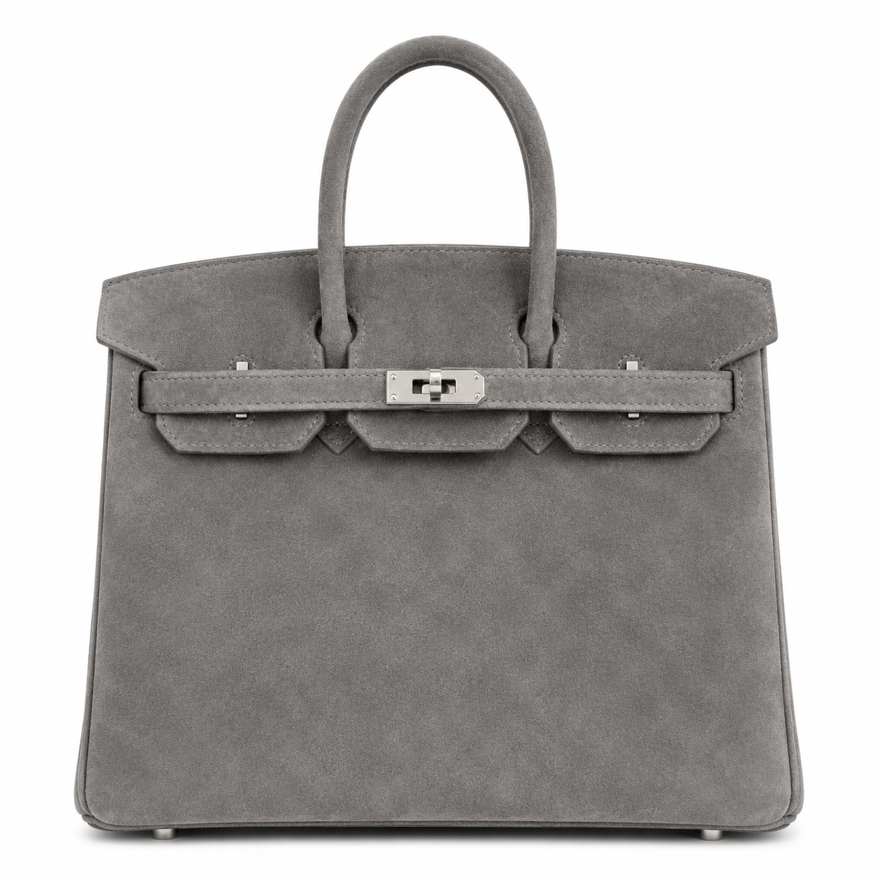 Birkin 25 Retourne in Grey Suede Grizzly (Palladium Hardware)