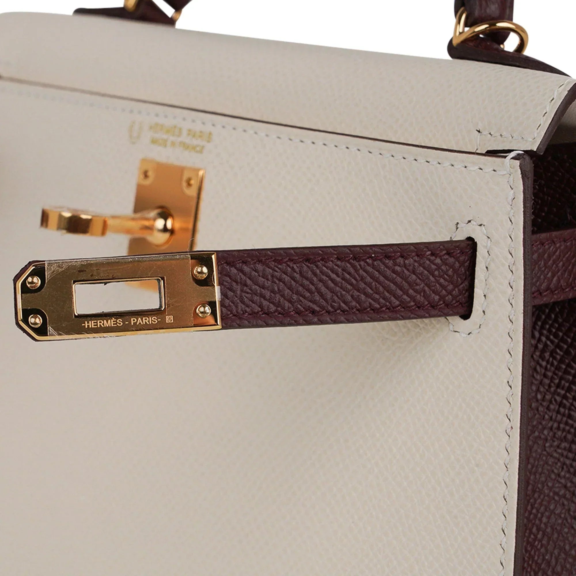 Special Order HSS Mini Kelly 20 Sellier Bag Nata & Bordeaux Epsom Leather with Gold Hardware
