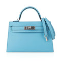 Kelly 20 Mini Sellier Bag Rare Blue Celeste Chevre Palladium