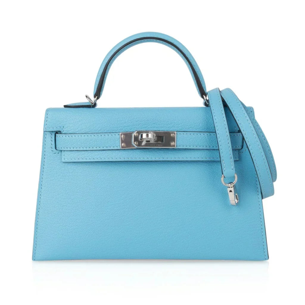 Kelly 20 Mini Sellier Bag Rare Blue Celeste Chevre Palladium