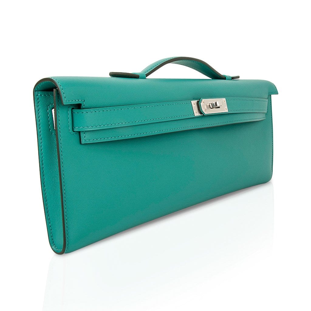 Kelly Cut Vert Verone Clutch Bag Swift Palladium