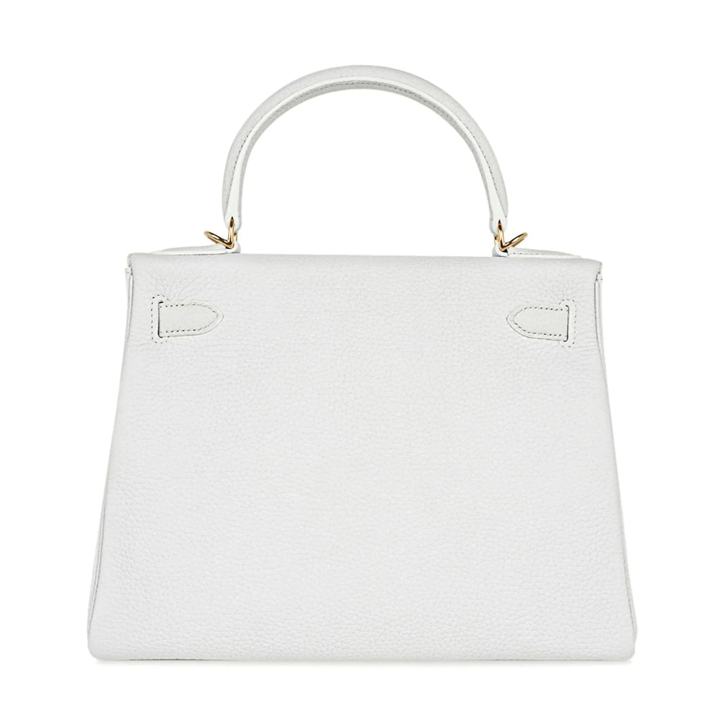 Kelly 28 Retourne Bag White Clemence Leather with Gold Hardware
