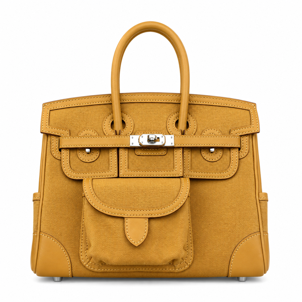 Birkin Cargo 25 in Sesame Toile Goéland and Swift Leather (Palladium Hardware)