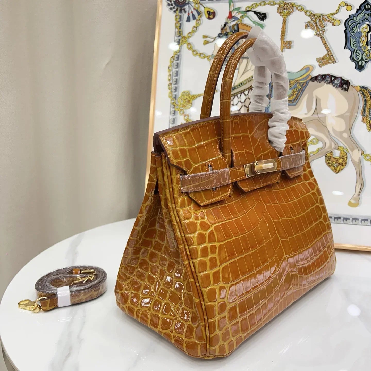 Birkin Shiny Niloticus Crocodile Cowhide Leather Gold Hardware