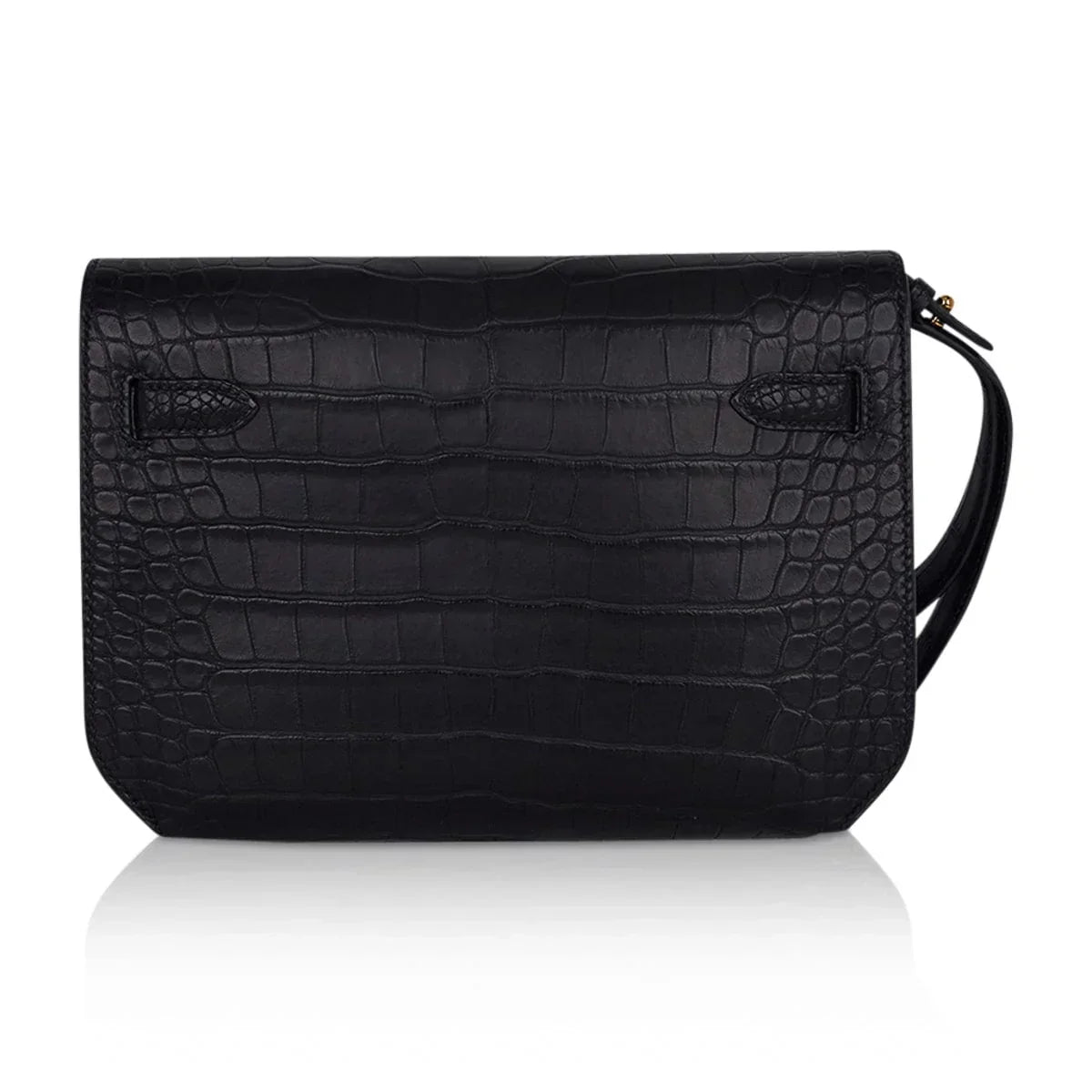Kelly Depeches 25 Pouch Black Matte Alligator Gold Hardware New