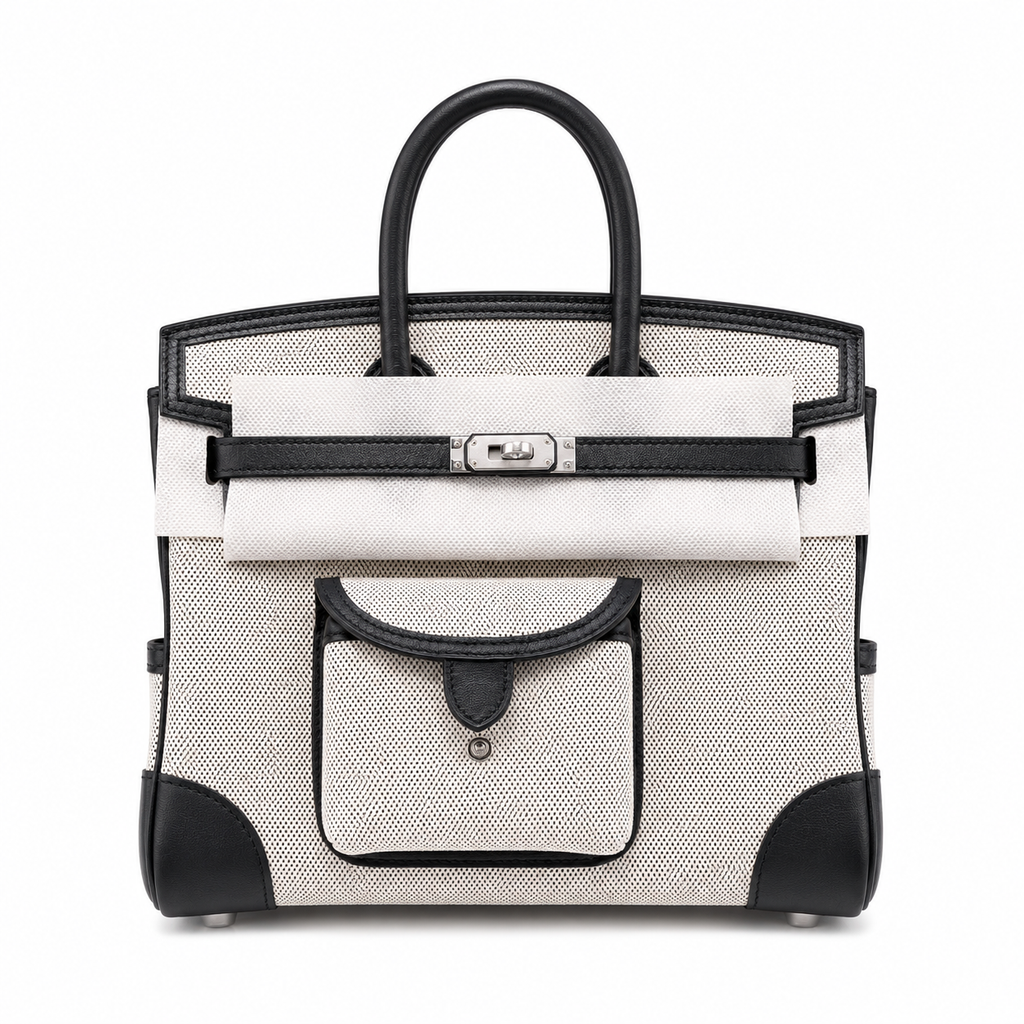 Birkin Cargo 25 Black Leather and Ecru Canvas Multi-Pocket Mini Bag