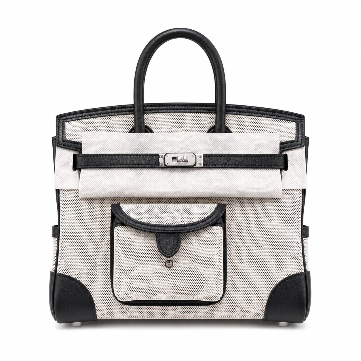 Birkin Cargo 25 Black Leather and Ecru Canvas Multi-Pocket Mini Bag