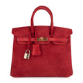 Birkin 25 Doblis Bag Rouge Vif Suede Gold Hardware