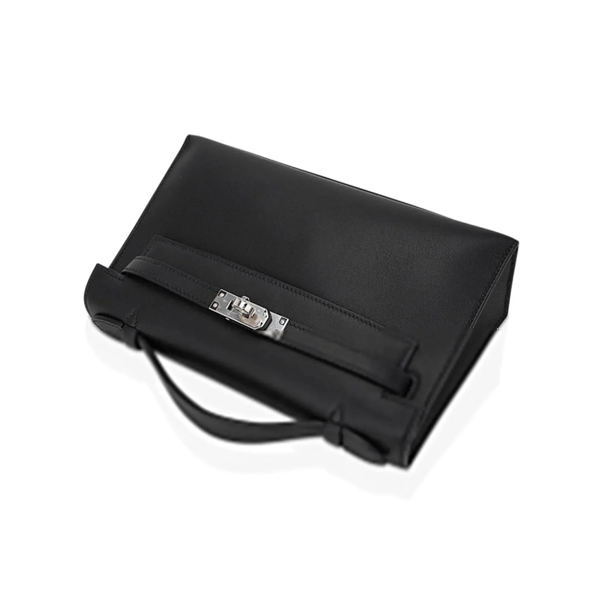 Kelly Pochette Clutch Bag Black Swift Leather with Palladium Hardware
