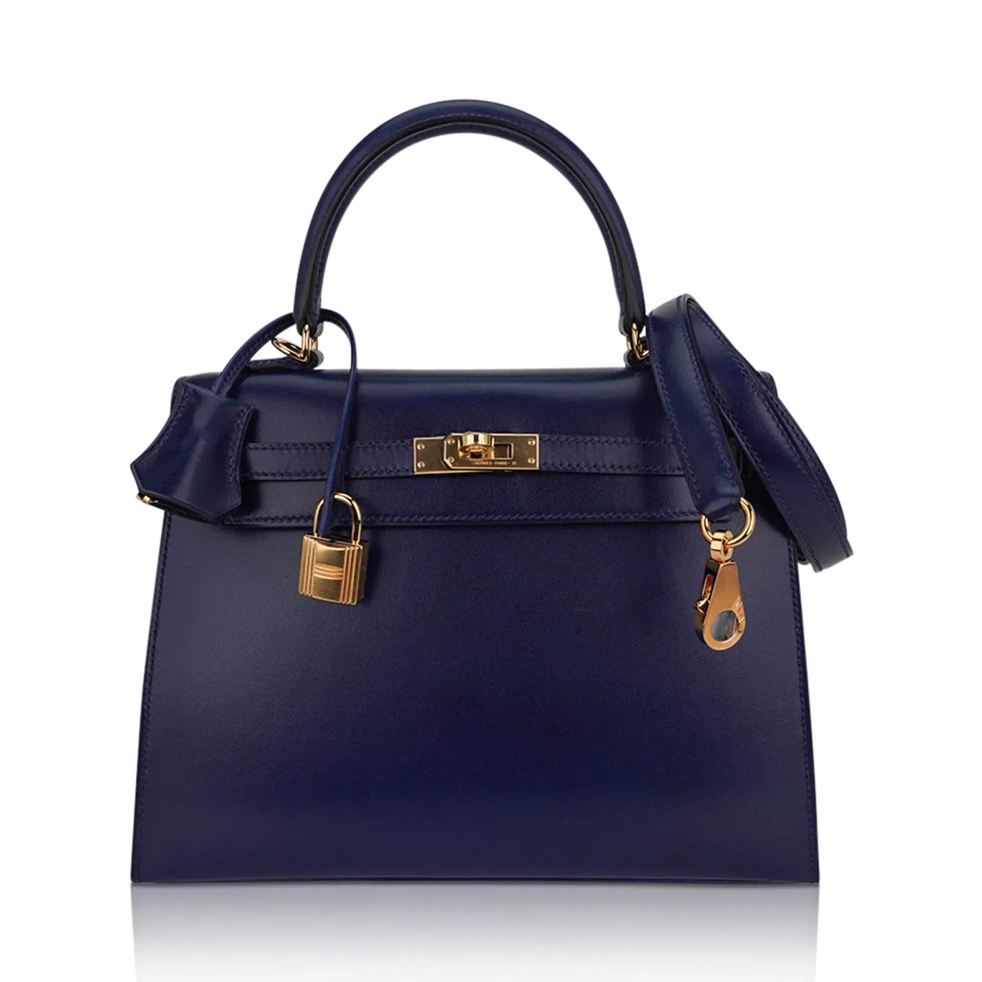 Kelly Sellier 25 Bag Blue Sapphire Box Leather with Gold Hardware