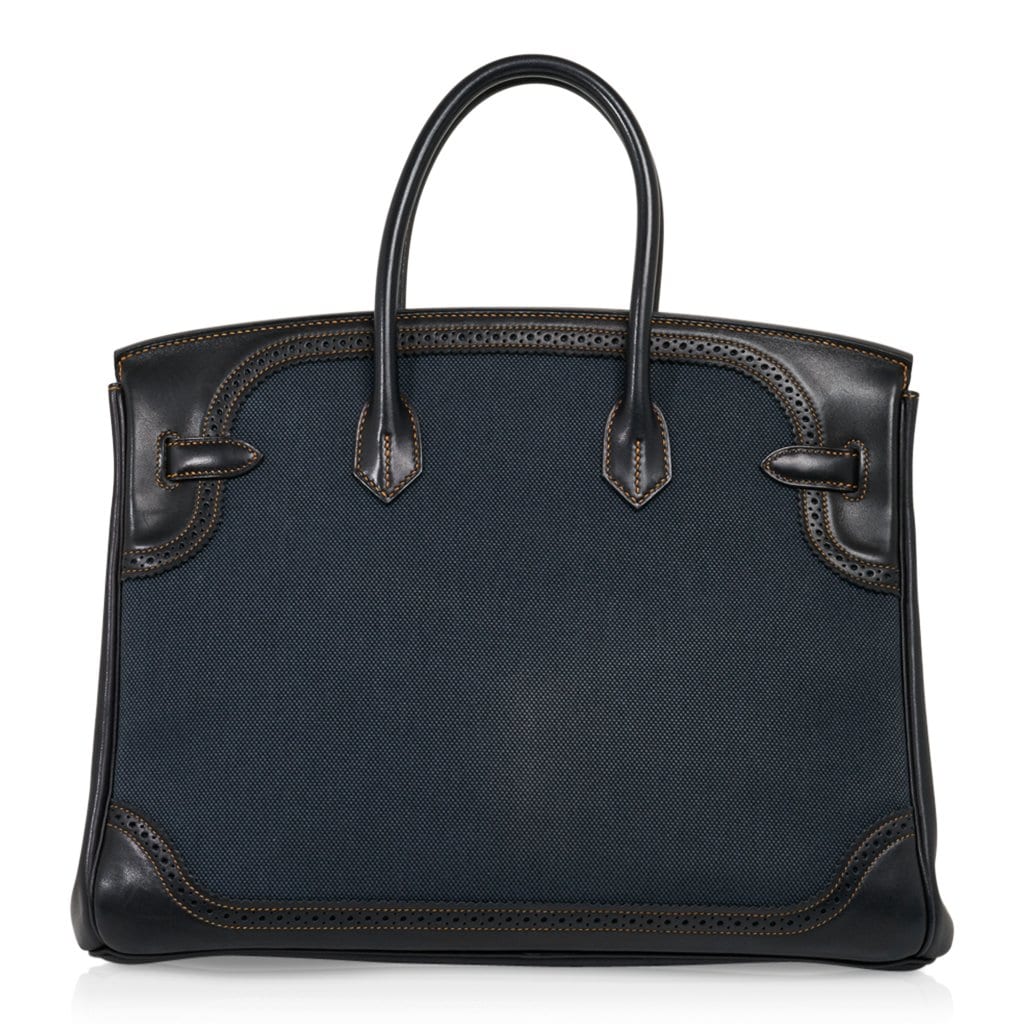 Birkin 35 Ghillies Denim Fonce Toile / Black Evercalf Bag Limited Edition