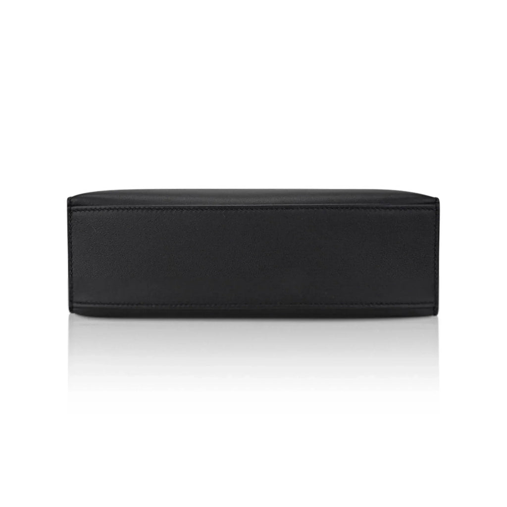 Kelly Pochette Clutch Bag Black Swift Leather with Palladium Hardware