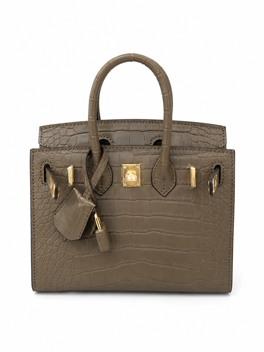 Mini Birkin 20cm Outer Stitching Tote Bag in Taupe Crocodile Pattern