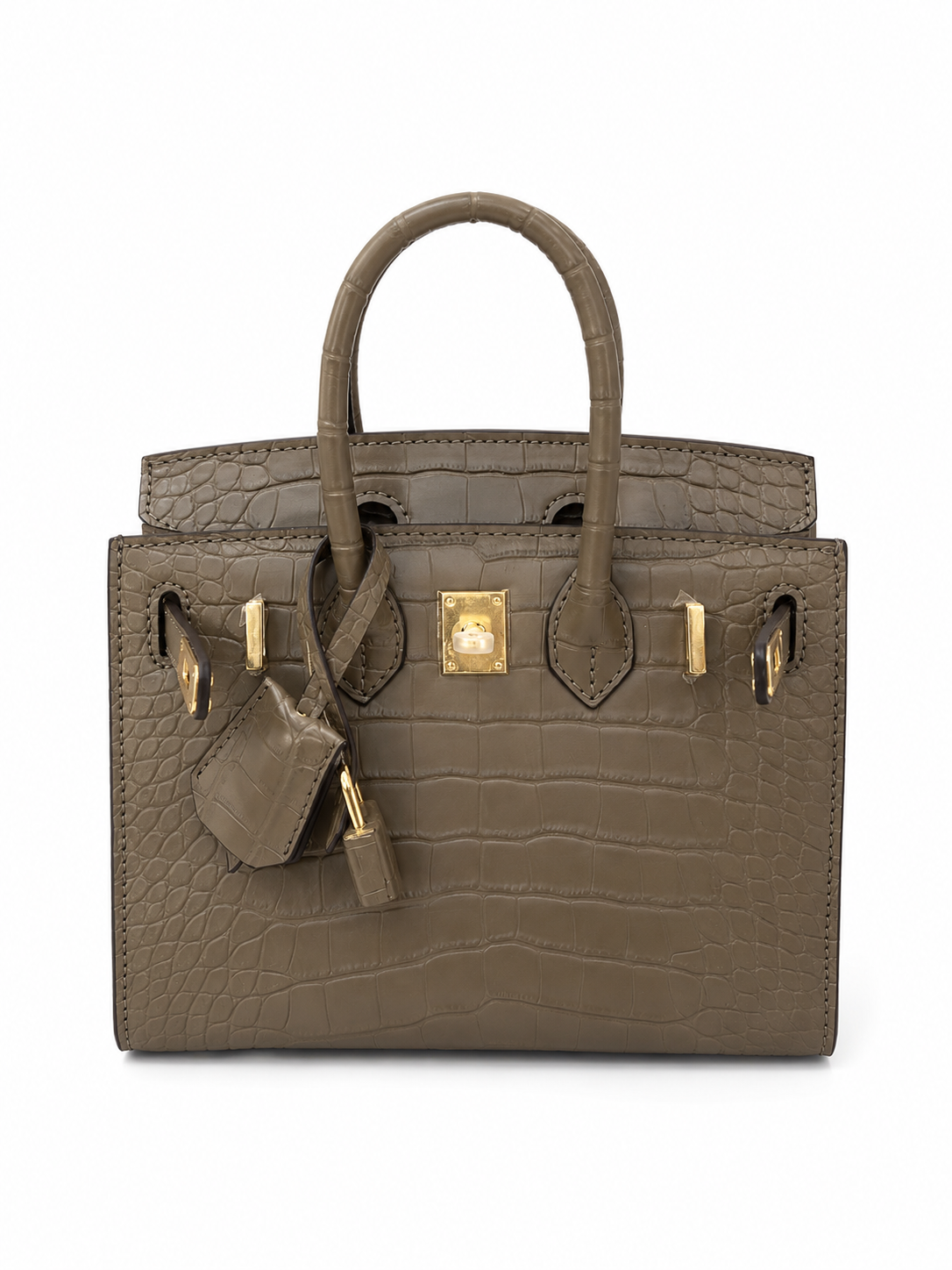 Mini Birkin 20cm Outer Stitching Tote Bag in Taupe Crocodile Pattern