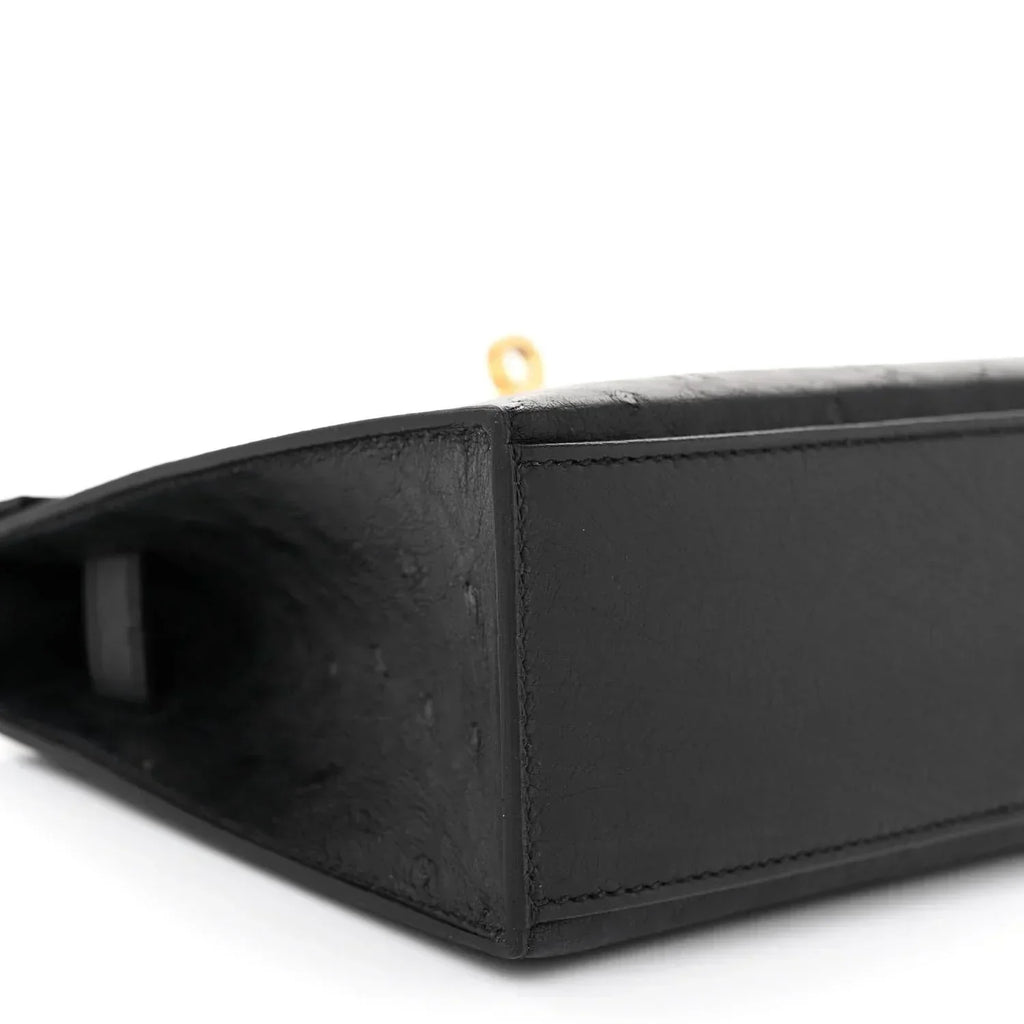 Kelly Pochette Black Ostrich Clutch Gold Hardware