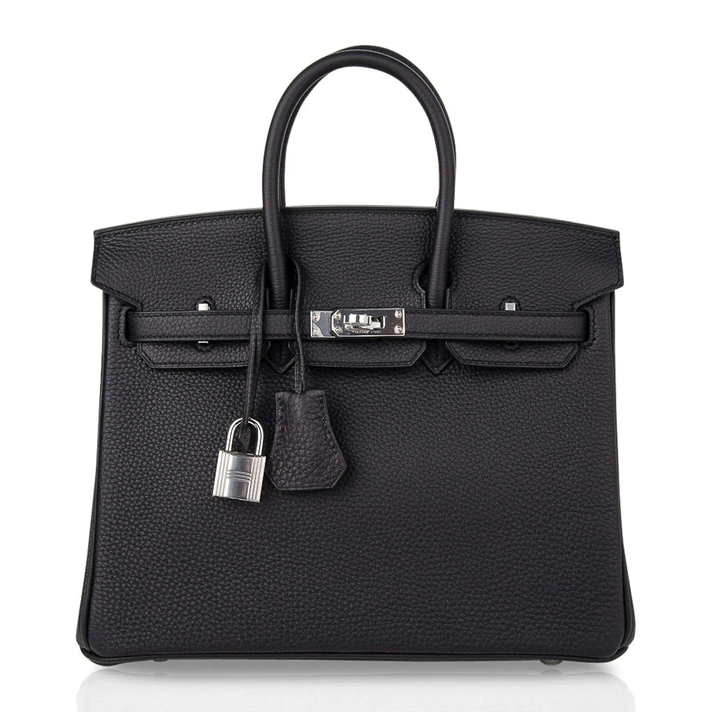 Birkin 25 Bag Black Palladium Hardware Togo Leather