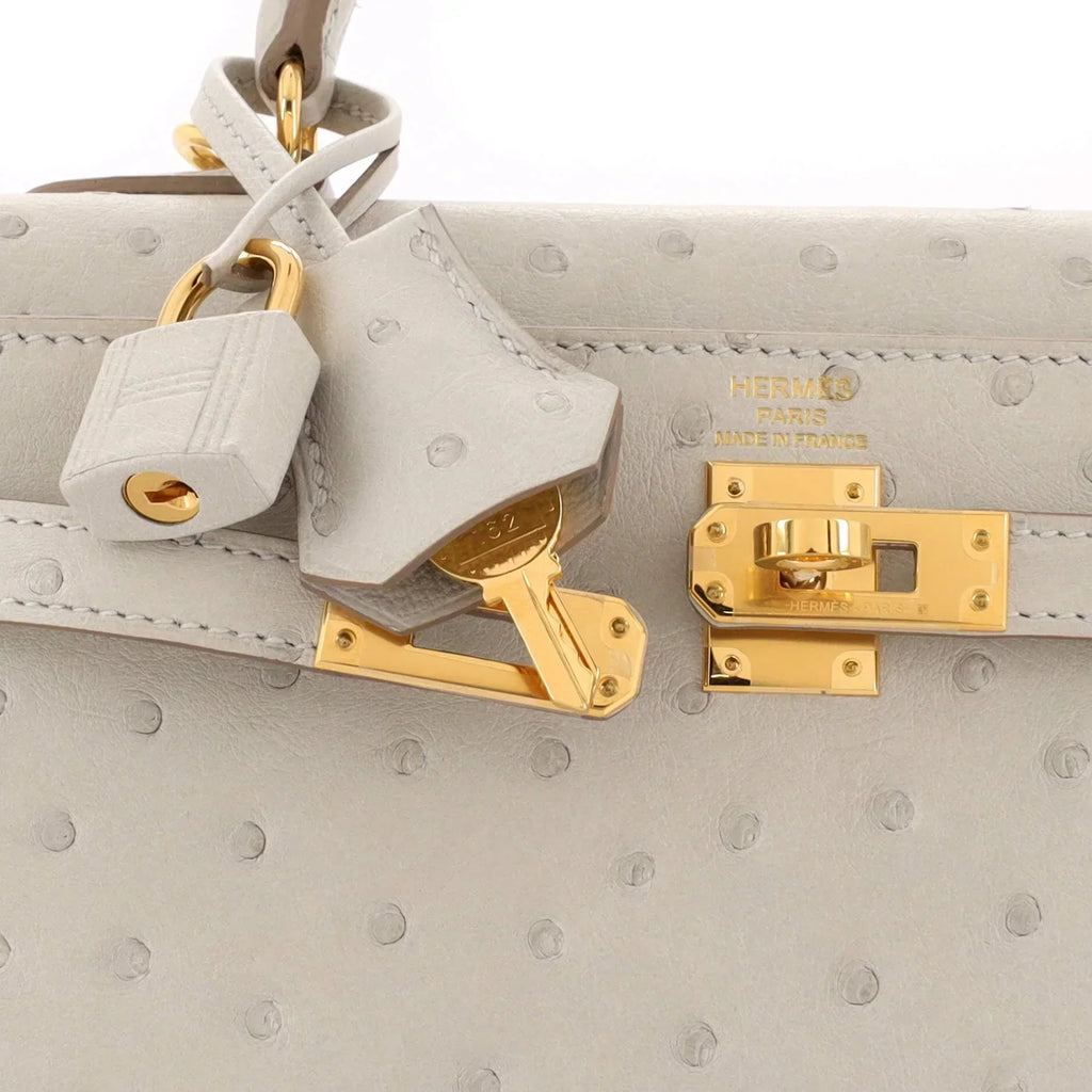 Kelly II Sellier Mini Beton Ostrich Gold Hardware