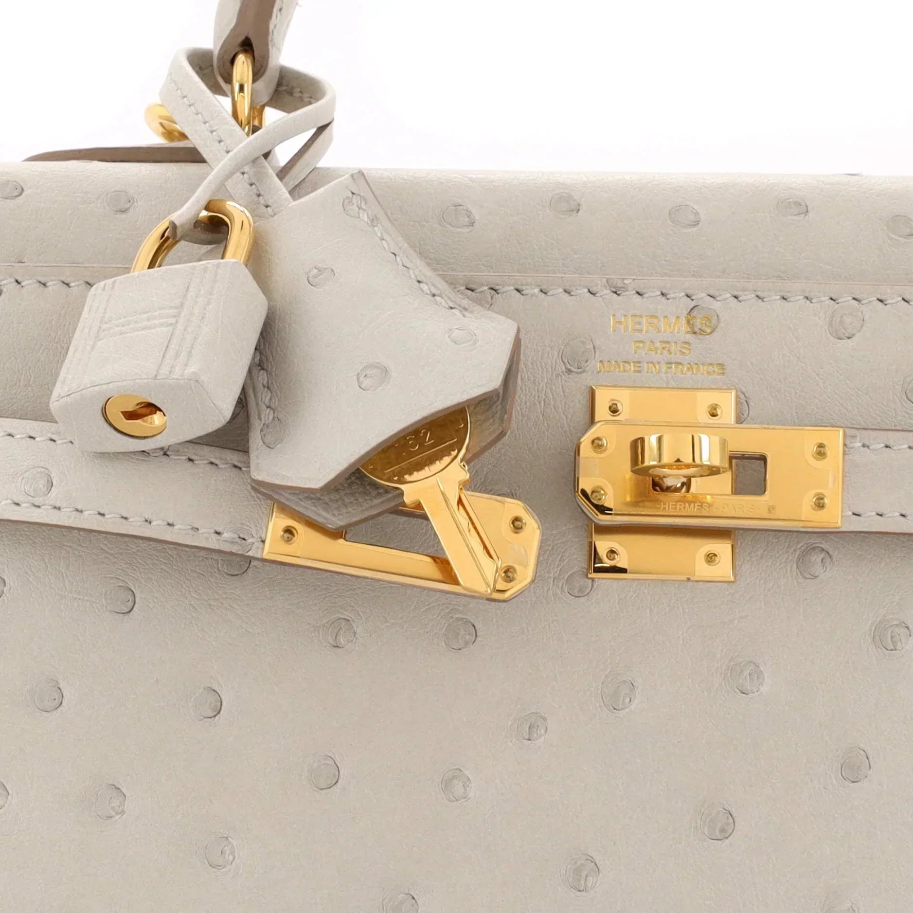 Kelly II Sellier Mini Beton Ostrich Gold Hardware