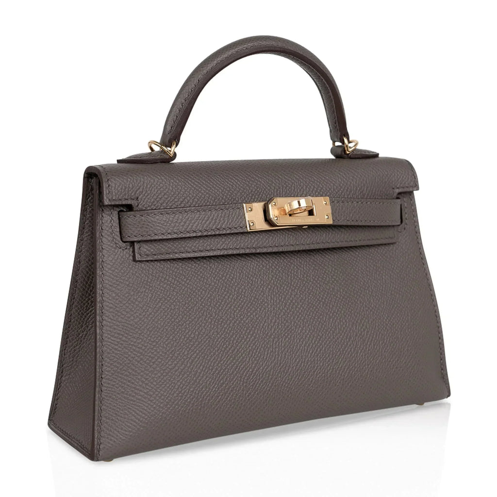 Kelly 20 Mini Sellier Bag Etain Epsom Leather Gold Hardware New w/Box