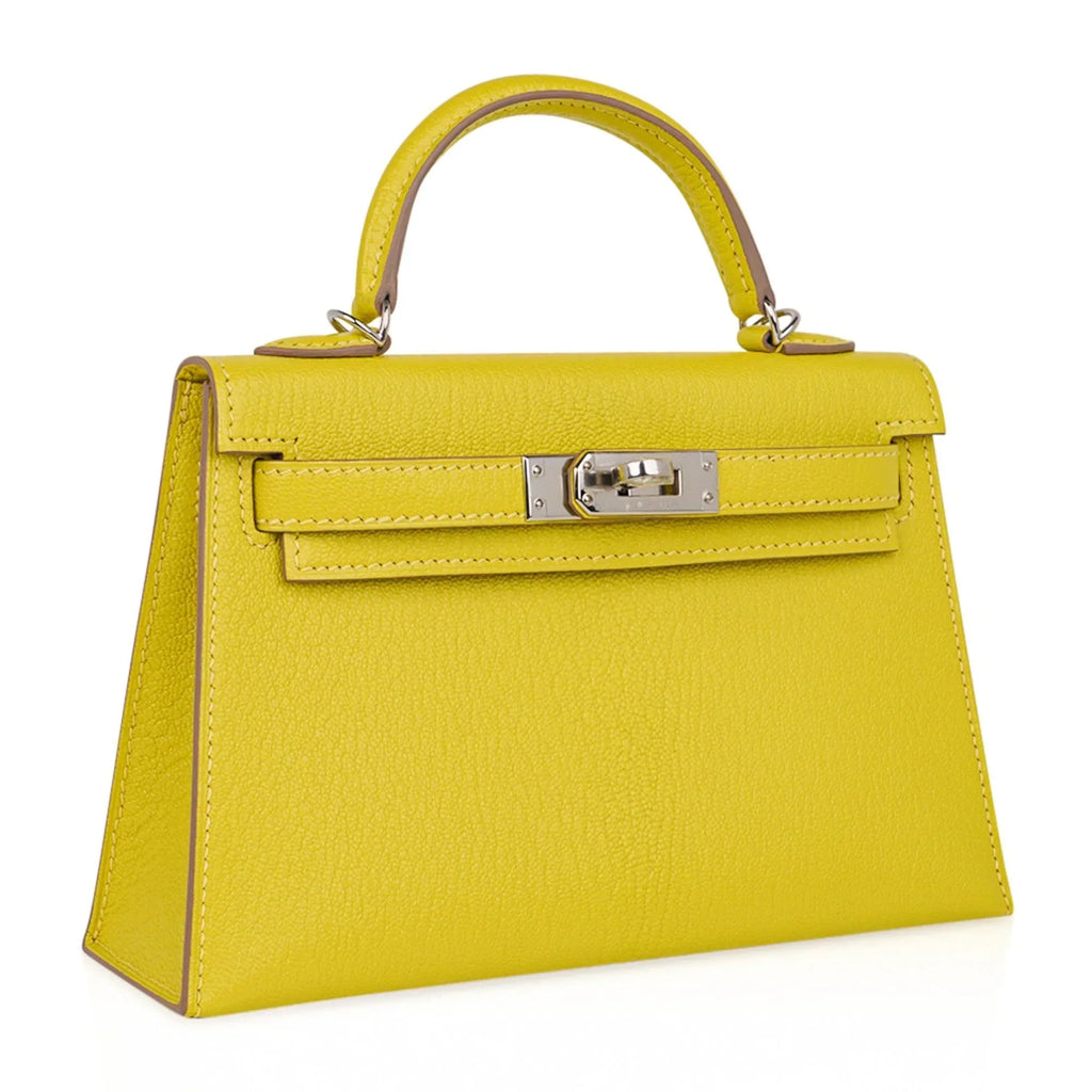 Kelly 20 Mini Sellier Bag Lime Chevre Leather Palladium New w/Box