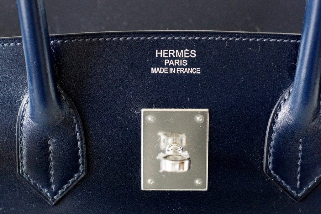 Birkin 35 Bag (Bleu) Blue Marine Coveted Rare Box Leather Palladium