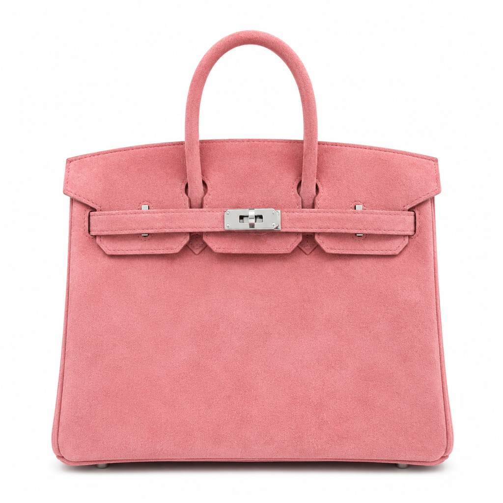 Birkin 25 Retourne in Pink Suede Grizzly (Palladium Hardware)