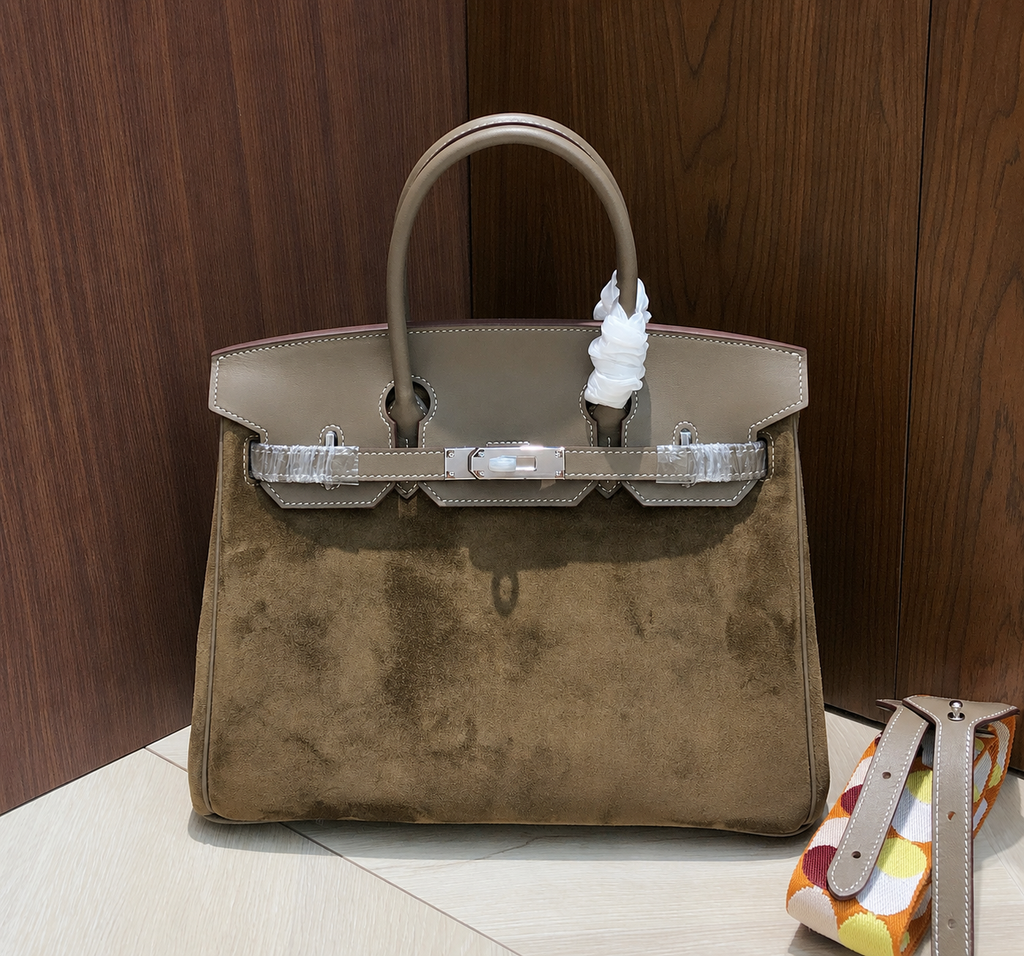 Birkin 30 Etoupe Swift Leather and Suede Splicing Bag