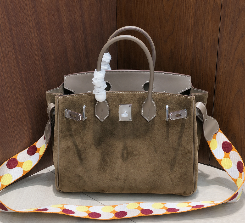 Birkin 30 Etoupe Swift Leather and Suede Splicing Bag