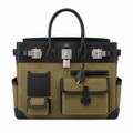 Birkin Cargo 40 Kaki Green Canvas and Black Leather Multi-Pocket Bag