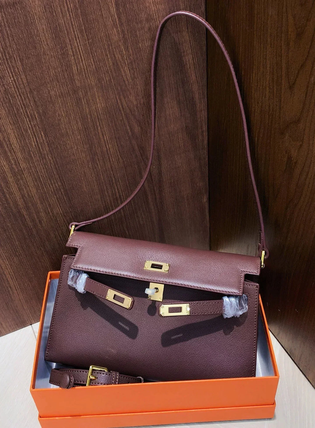 Kelly Burgundy Genuine Leather Crossbody Satchel Handbags Vintage Bags