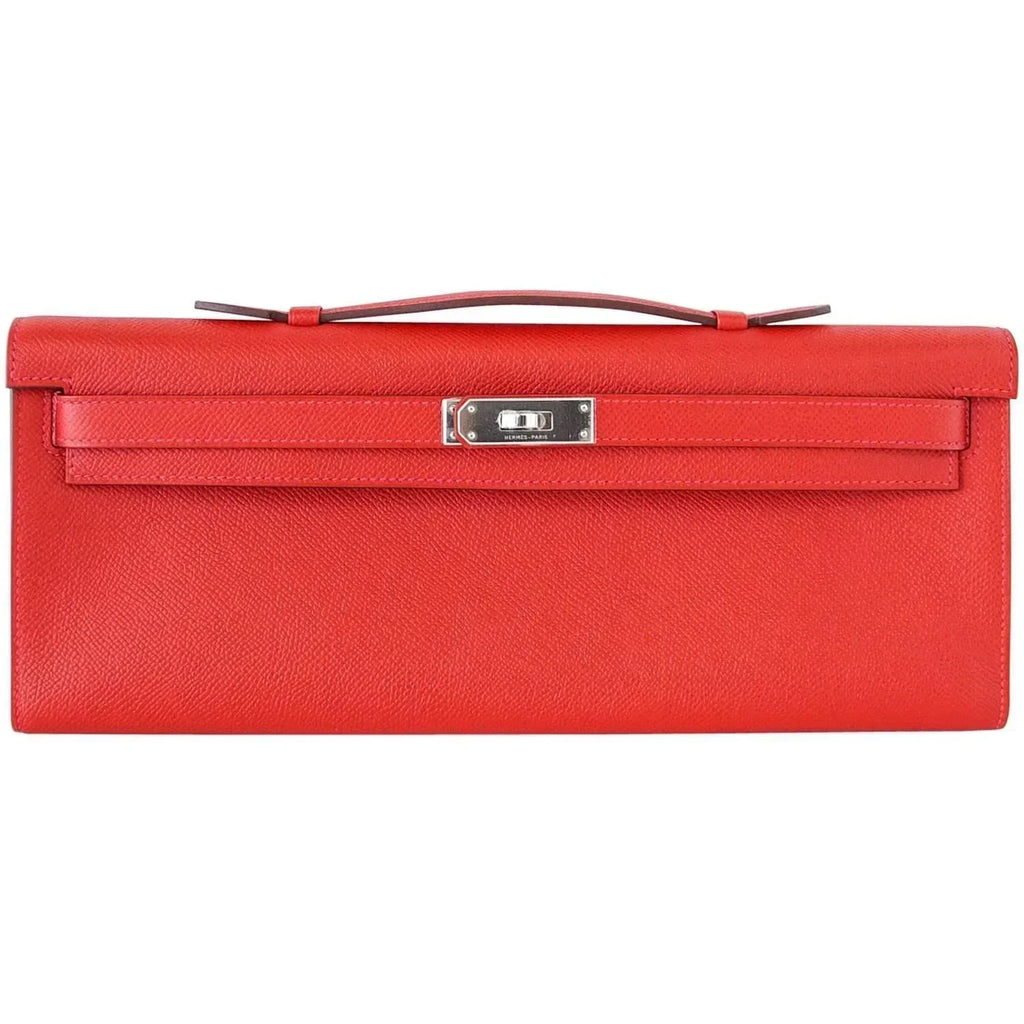 Kelly Cut Bag Clutch Rouge Casaque Epsom Palladium
