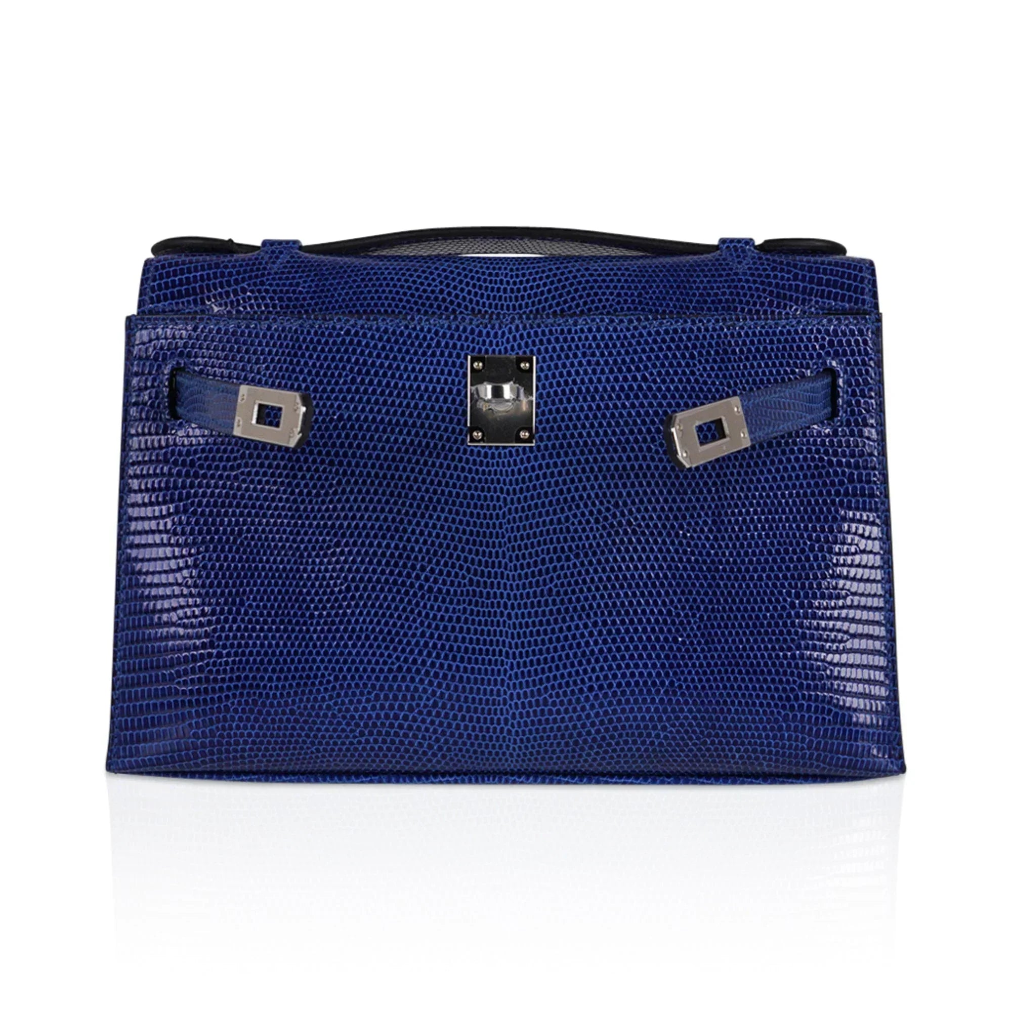 Kelly Pochette Bag Blue Sapphire Lizard Clutch Palladium Hardware