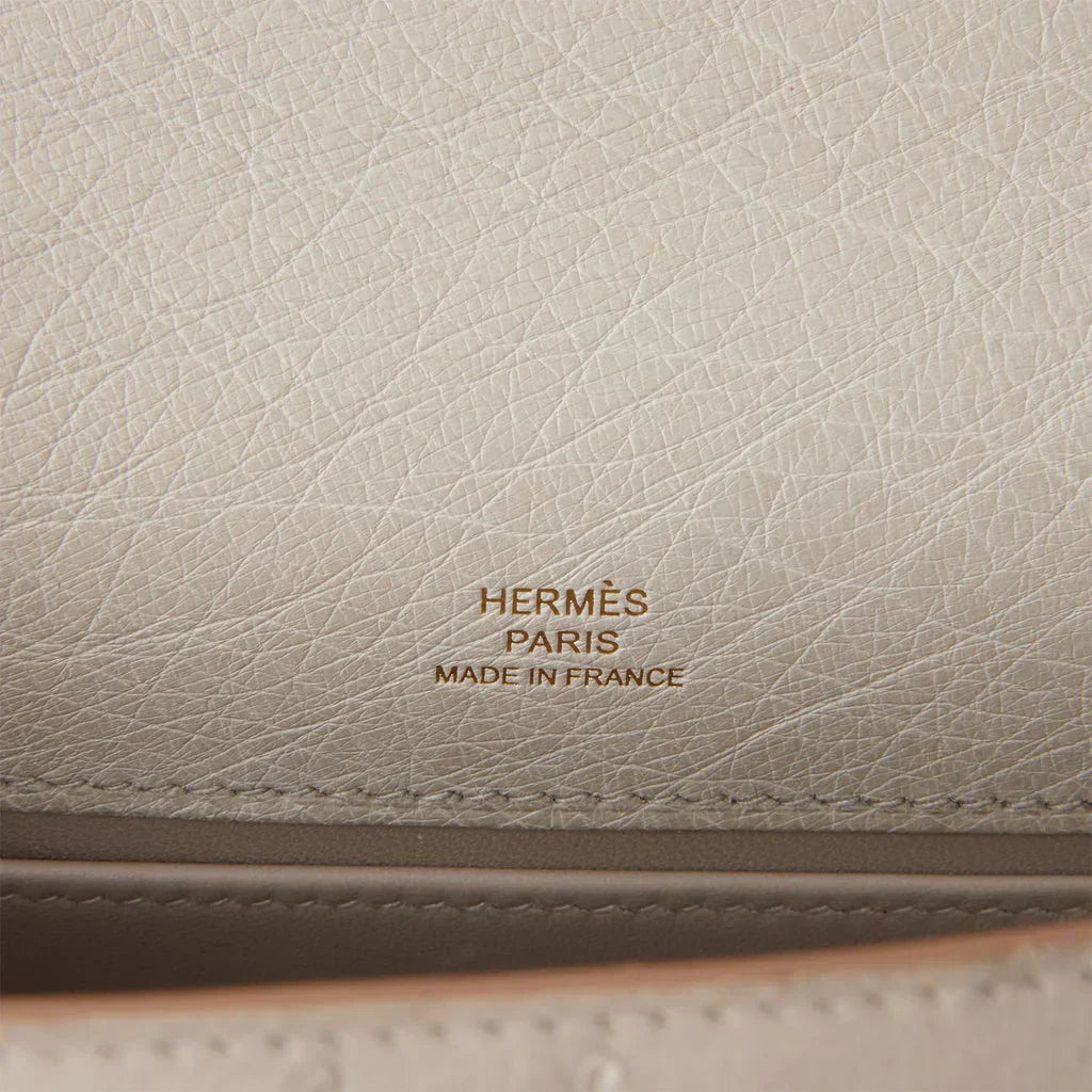 Kelly Pochette Gris Perle Ostrich Gold Hardware