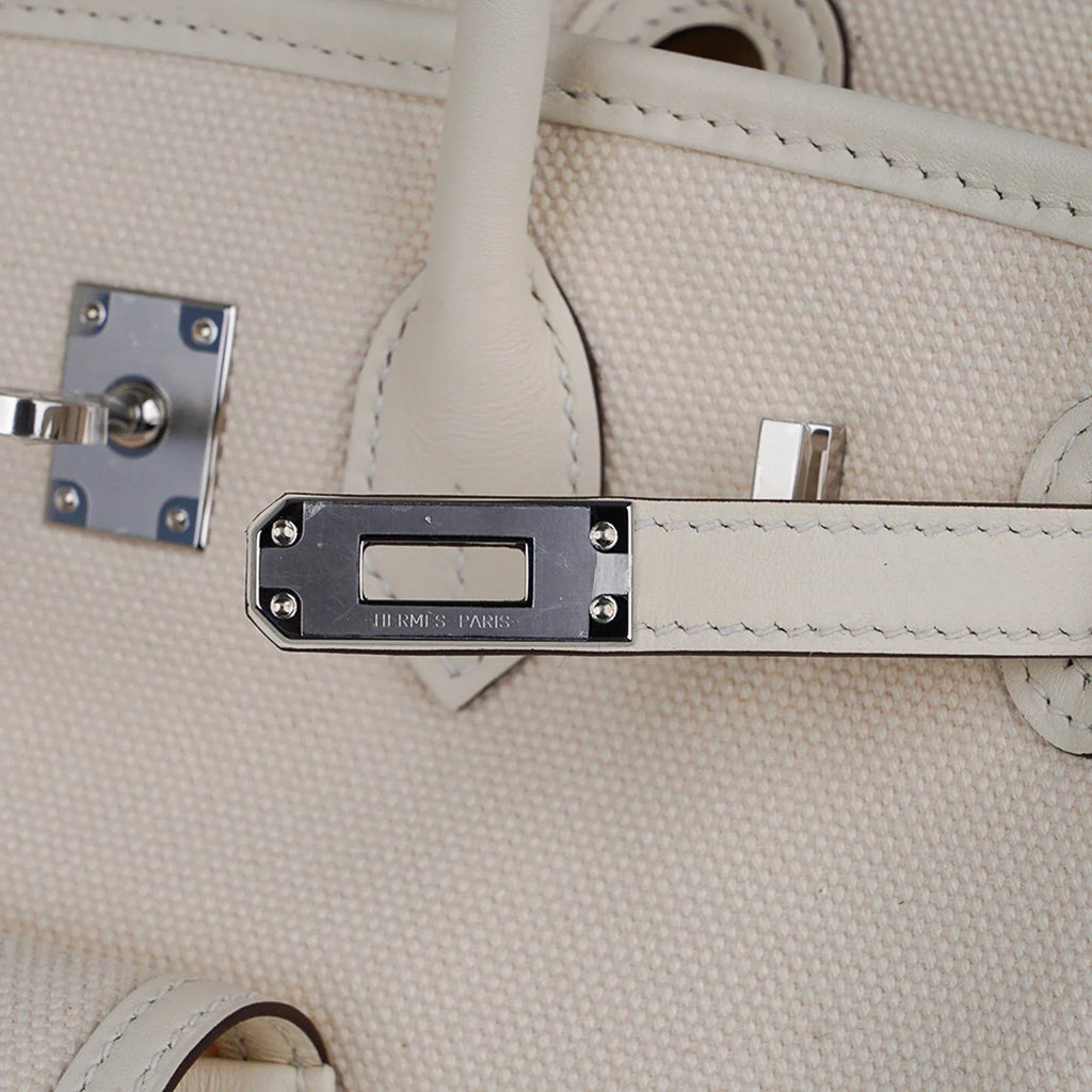 Birkin 25 Cargo Nata Toile Goeland Bag Swift Leather Trim Limited Edition