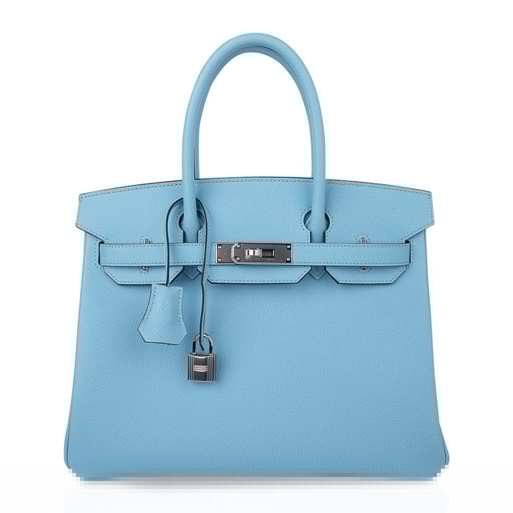 Birkin 30 Bag Blue Celeste Epsom Palladium Hardware New