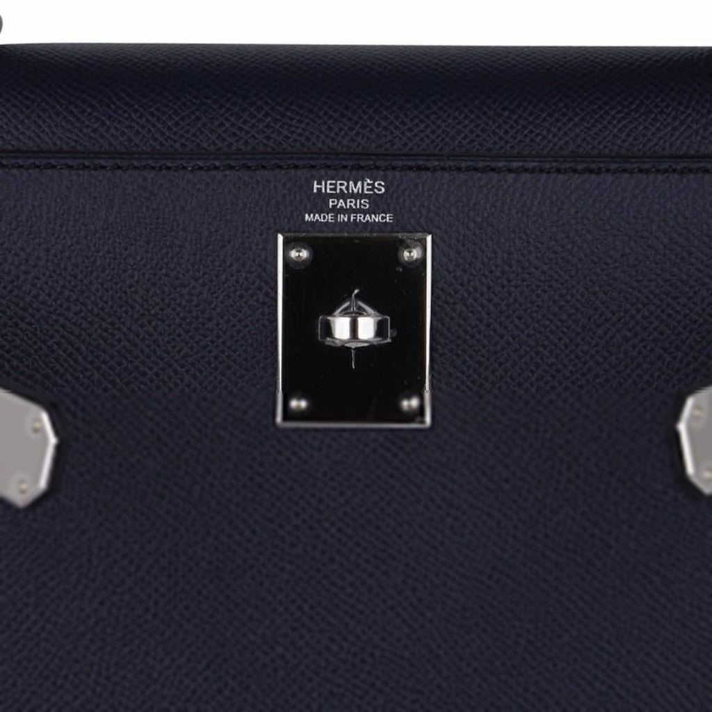 Kelly 28 Bag Blue Indigo Sellier Epsom Palladium Hardware New/Box