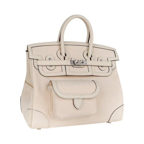 Birkin 25 Cargo Nata Toile Goeland Bag Swift Leather Trim Limited Edition