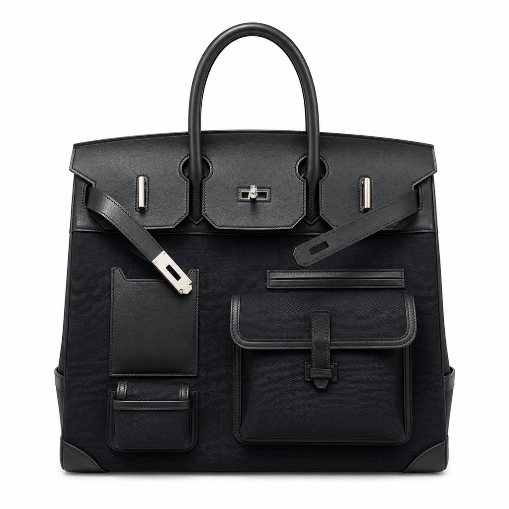 Birkin Cargo 40 Total Black Canvas and Leather Multi-Pocket Bag