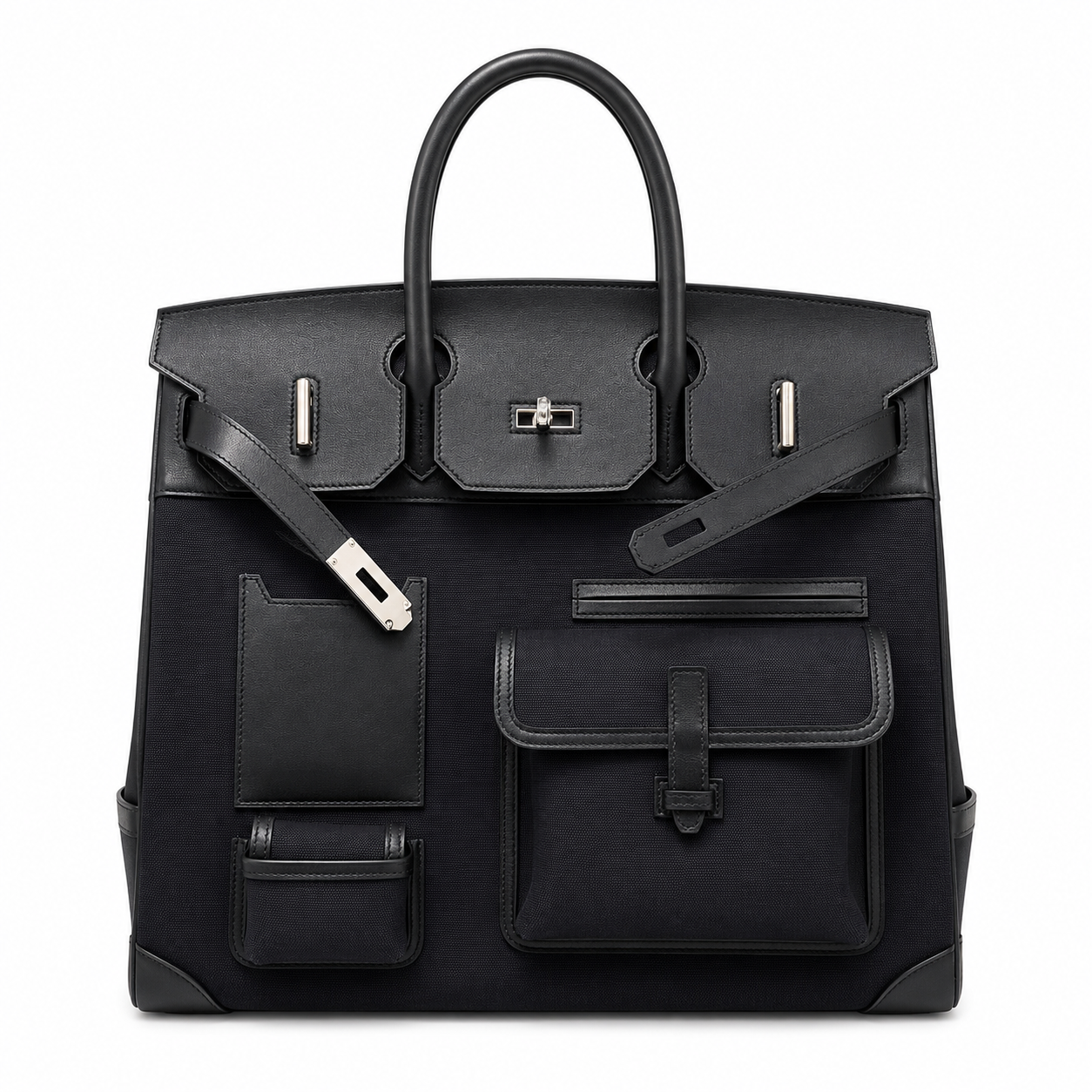 Birkin Cargo 40 Total Black Canvas and Leather Multi-Pocket Bag