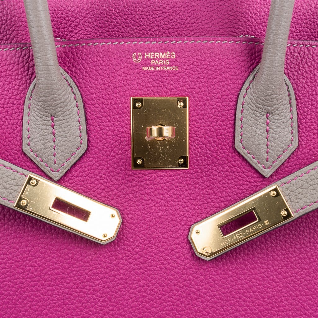Special Order HSS Birkin 30 Bag Rose Pourpre & Gris Asphalte Togo Leather with Gold Hardware