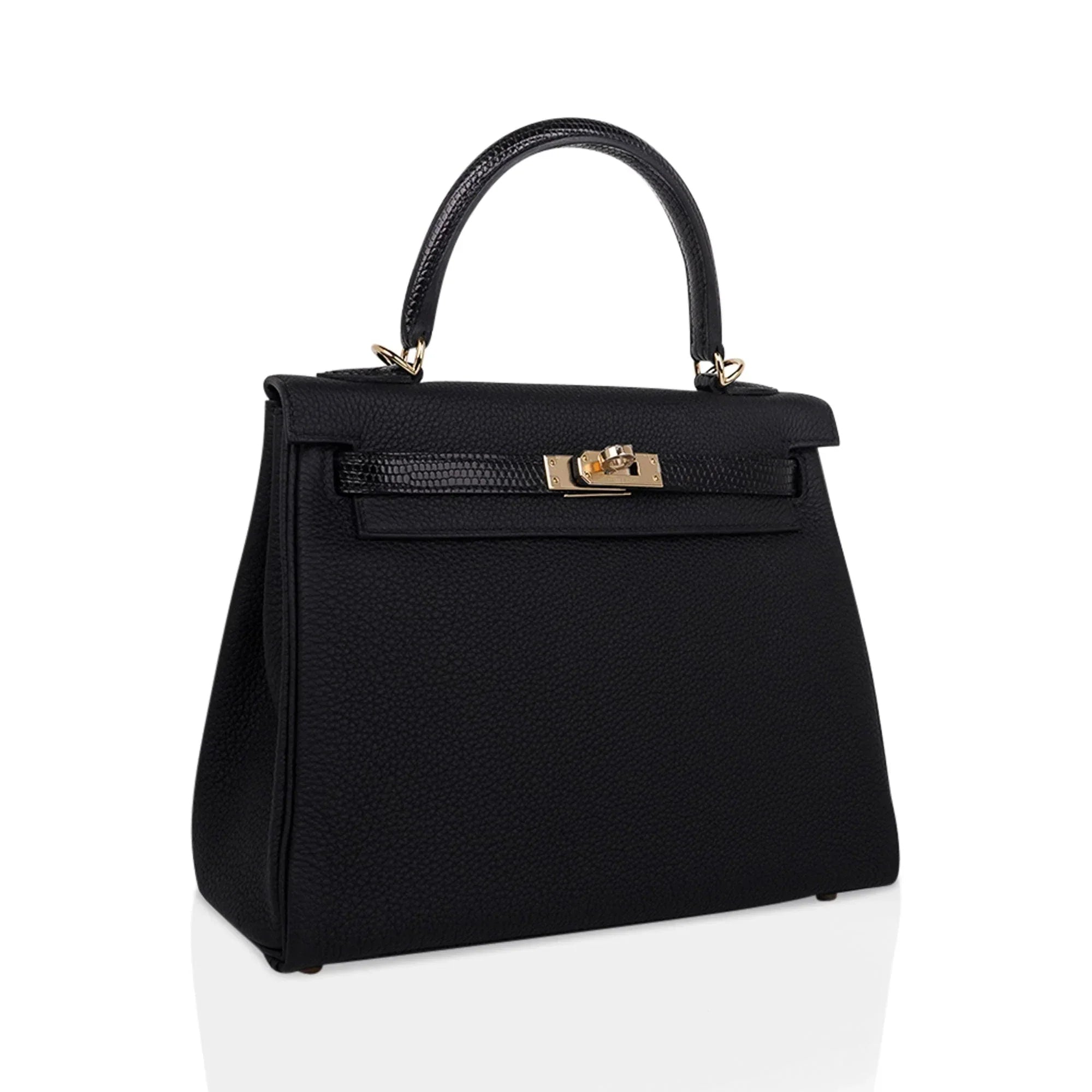 Kelly Touch 25 Retourne Bag Black Lizard / Togo Permabrass Hardware