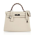 Limited Edition Kelly 32 Retourne Bag Au Galop Craie Togo Leather with Palladium Hardware