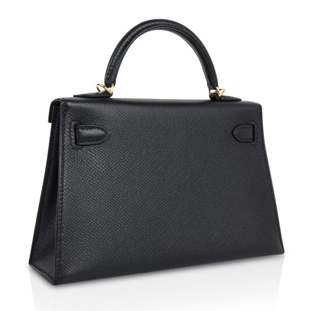 Mini Kelly 20 Sellier Bag Black Epsom Leather with Gold Hardware