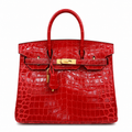 Birkin Style 25/30/35 Retourne in Rouge Vif Crocodile-Embossed Leather (Gold Hardware)