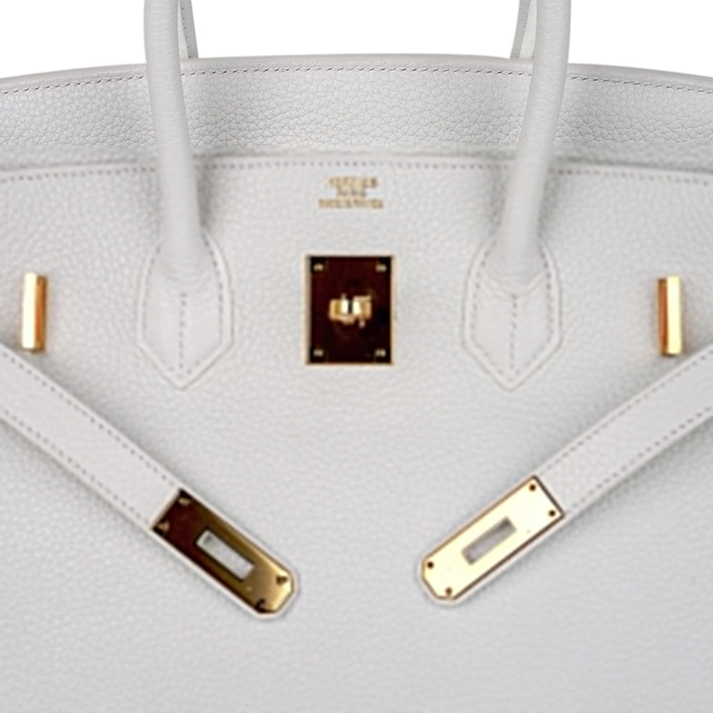 Birkin 35 Bag White Gold Hardware Clemence Leather New