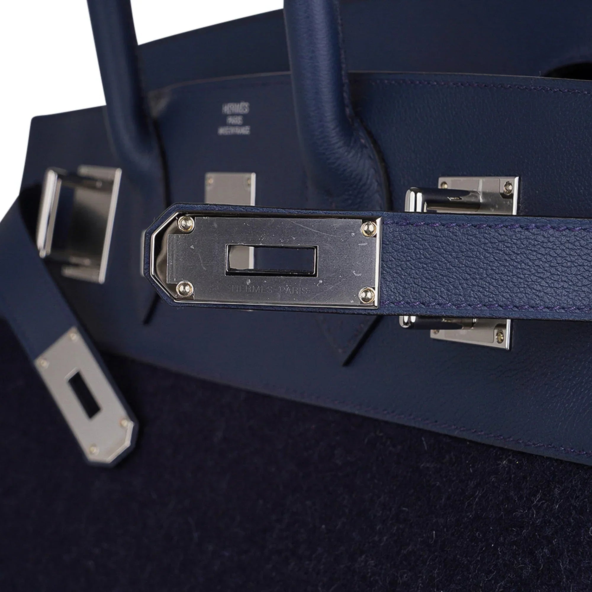 HAC Birkin 40 Bag Blue Nuit Feutre and Blue de Malte Evercolor Leather with Palladium Hardware